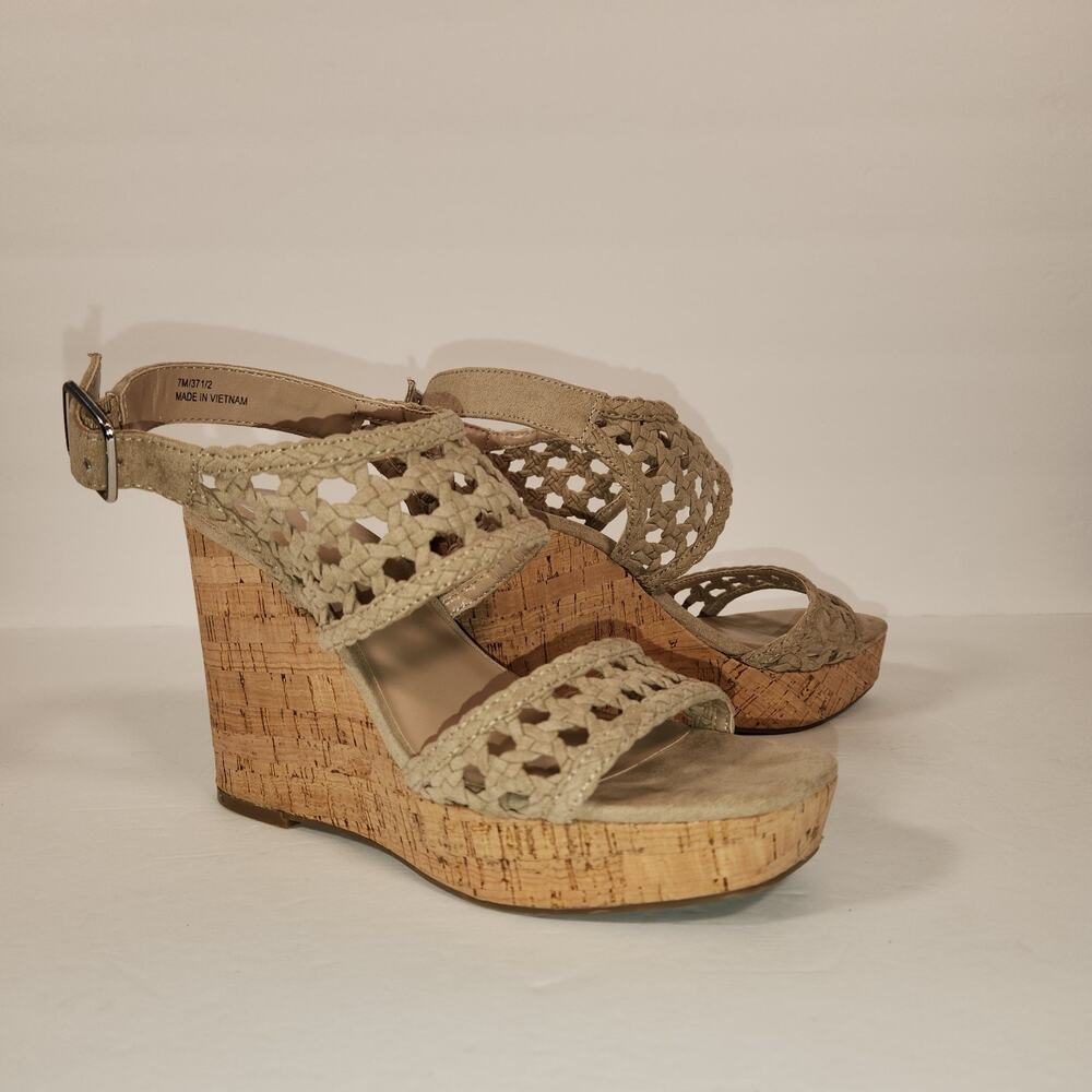 MIX NO. 6 Jesper Platform Sandal Womens 7M Beige Faux Suede Cork Wedge Heel Boho